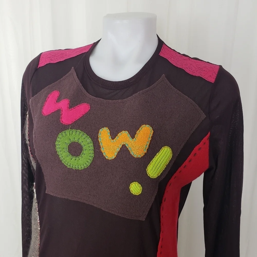 Aldo Martins mixed media patchwork WOW sheer mesh top size 12 - Picture 2 of 8